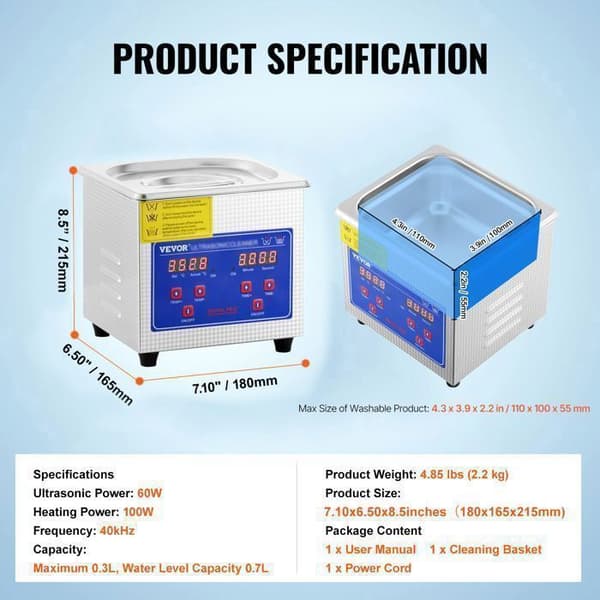 Professionel ultralydsrenser - DUOKU - Duoku 0,3L - 40 kHz - Opvarmning 100W - Rustfrit stål