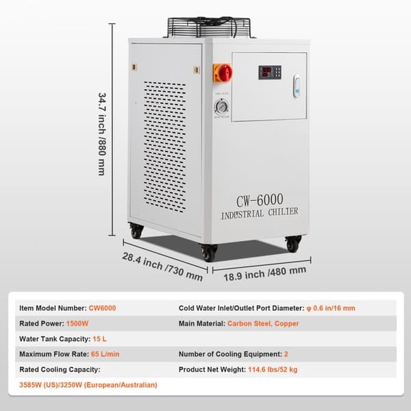 Industriel vandkøler - DUOKU - CW6000 - Beholder 15 L - 1500 W - Flow 65 L/min