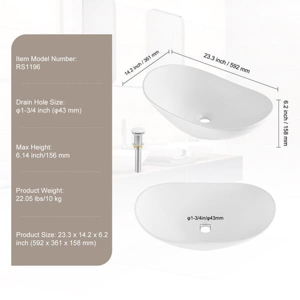 Oval Vask i Keramik - DUOKU - 23,3" x 14,2" - Hvid Bordvask - Indendørs - Moderne Vit