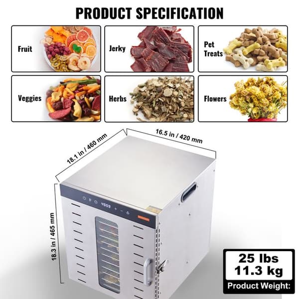 Madmad dehydrator - DUOKU - SS-10X - Rustfrit stål - 1000 W - 10 hylder