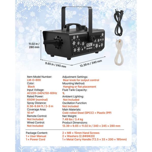 Snömaskin - DUOKU - LM-O-600 - 650 W - Tank 1 L - Räckvidd 2–3 m