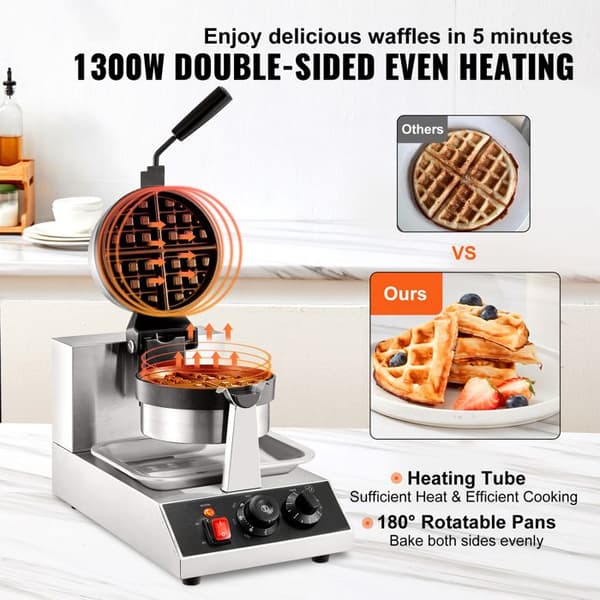Gaufrier - DUOKU - EWF-2205 - 1300W - Rotativ - Non-stick - Rustfrit Stål Svart