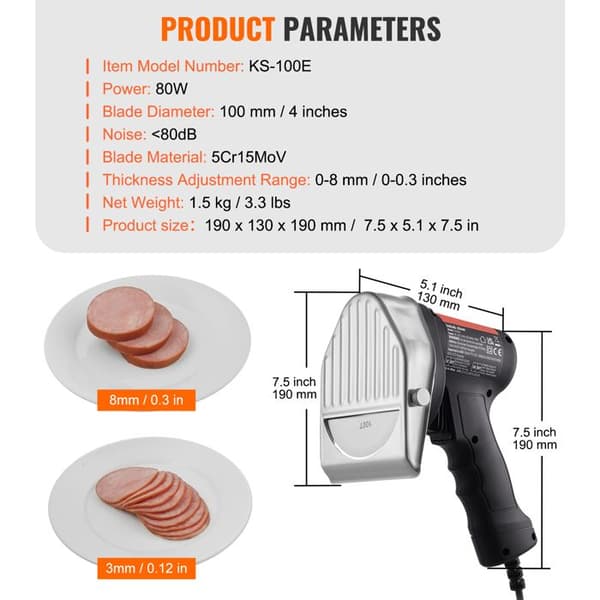 Shawarmakniv - DUOKU - KS-100E - Blad 100 mm - 80 W - Justering 0–8 mm