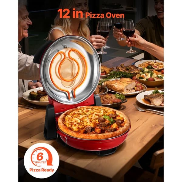 Pizzaovn - DUOKU - Model QL36WT - 1200 W - 5 Temperaturindstillinger - Rød Röd