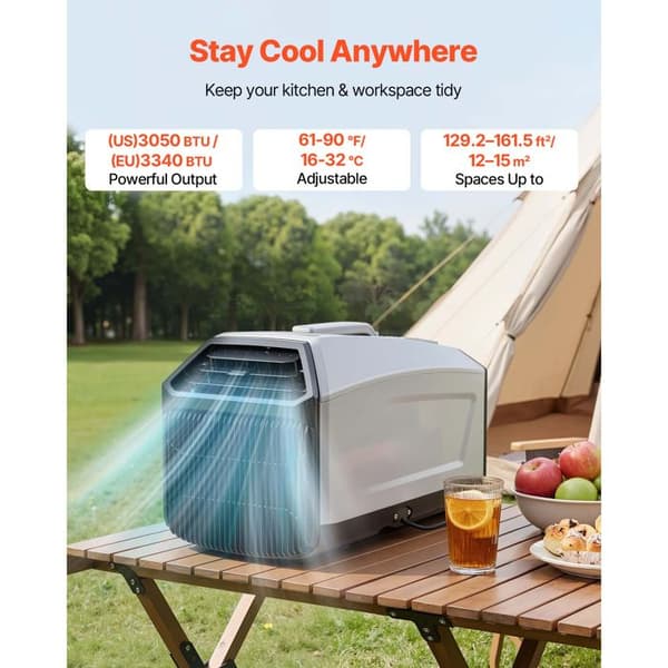 Bärbar luftkonditionering för camping - DUOKU - G7 - 3340 BTU - 440 W - Fjärrkontroll ingår Mörkgrå