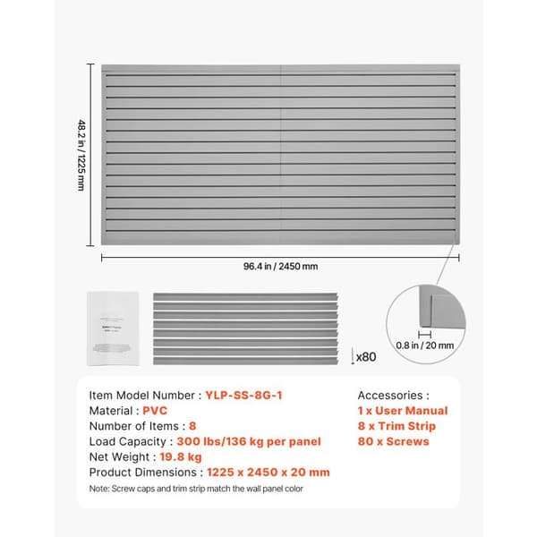 Väggpanel med lameller för garage - DUOKU - YLP-SS-8G-1 - 1225×2450 mm - PVC - 136 kg per panel