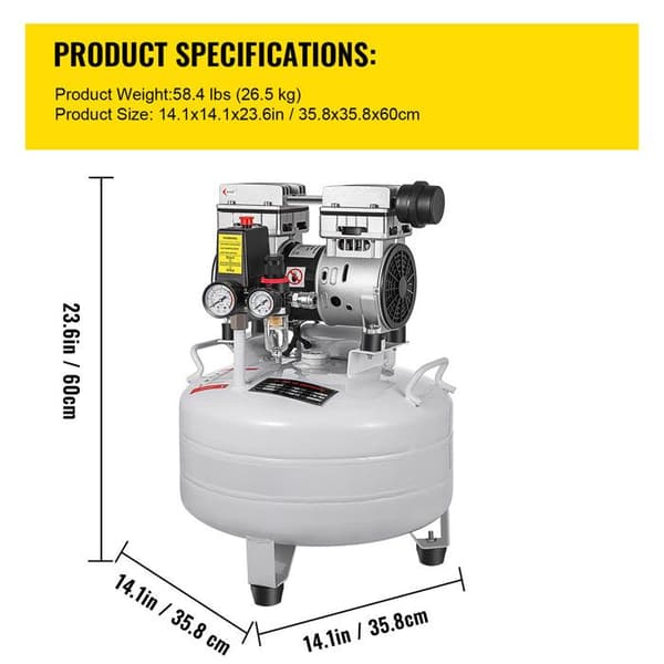 Vertikal Luftkompressor-Duoku-6,6 Gallon-Ultra tyst-30 L tank-Tyst 850 W kompressor.