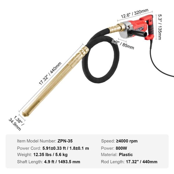 Beton vibrator - DUOKU - ZPN-35 - 800 W - 1,5 m - 4000 omdr/min