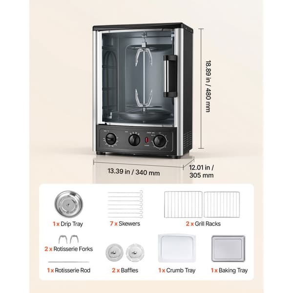 Vertikal elektrisk grill - DUOKU - TB2020A - 22 L - 1500 W - Temp. 0-240 °C