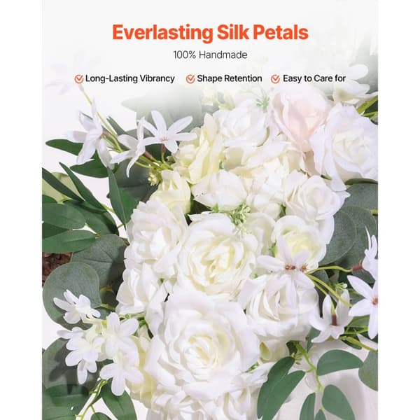 Kit för Konstgjorda Blommor-Duoku-för Bröllopsbåge-Vit Bröllopsbåge med Gardiner-2 Blomsterarrangemang-1 Gardin