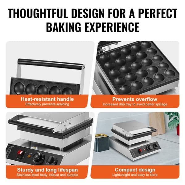 Mini pandekage maskine - DUOKU - 25 dele - 1700 W - Rustfrit stål - Non-stick pengar