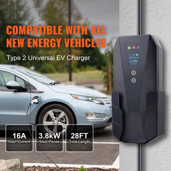 Bærbar EV Lader Type 2-Duoku-16A 3.7kW-Elbil Lader-28 Fods Kabel-CEE 7/7 Stik