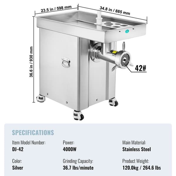 Elektrisk Kødhakker - DUOKU - DJ-42 - 4000W - 36,7 lb/min - Rustfrit Stål Pengar