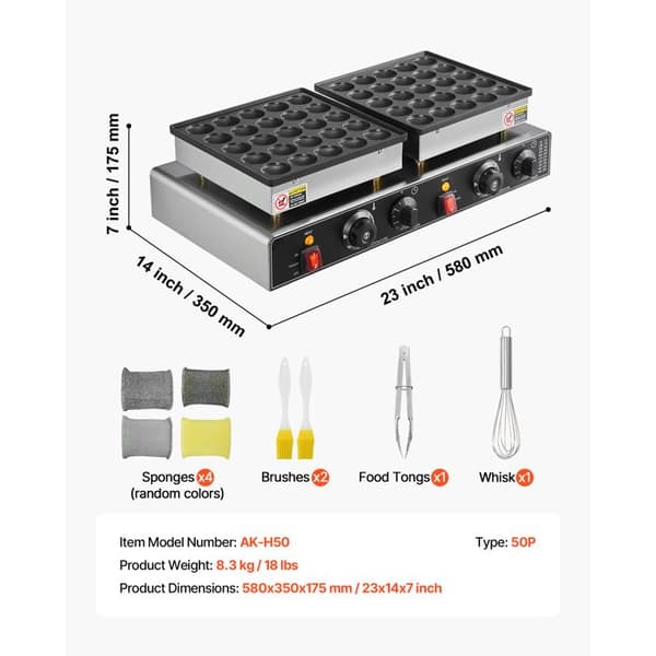 Mini-crepemaker Elektrisk - DUOKU - AK-H50 - Rostfritt Stål - 1800 W - 50 Mini-Våfflor Pengar