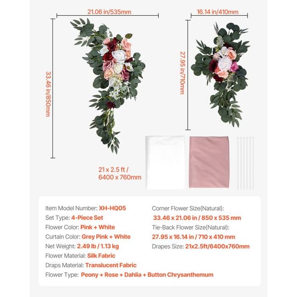 Kit för Konstgjorda Blommor - DUOKU - Bröllopsbåge - Rosor och Pioner - Siden Tyg - Set om 4