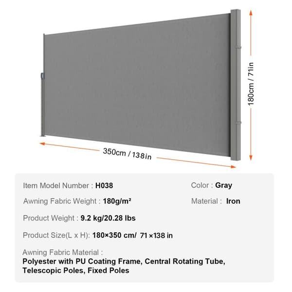 Rekyl Sidebutik - DUOKU - 180 x 350 cm - Vandtæt - UV-beskyttelse - Polyester 180 g/m² grå