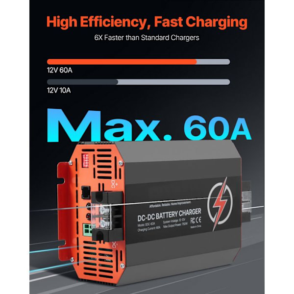 Batterioplader - DUOKU - SDC-60A - 12 V - 60 A - Intelligent Multi-trin