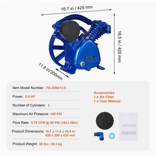 Kompressorhuvud av luftkompressor-Duoku-5,5 hk 5.75cfm 90psi-Dubbeloljad cylinder-Typ V gjutjärn