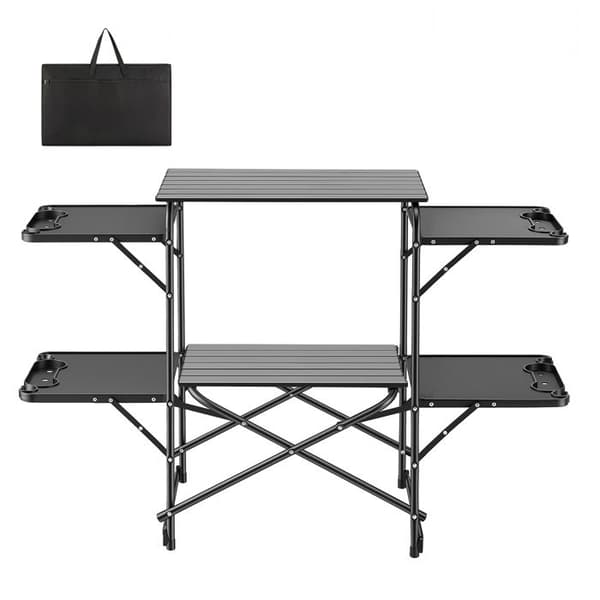 Fällbar campingkök - DUOKU - 13045 - 4 sidohyllor - 130x45x90 cm - Transportväska ingår