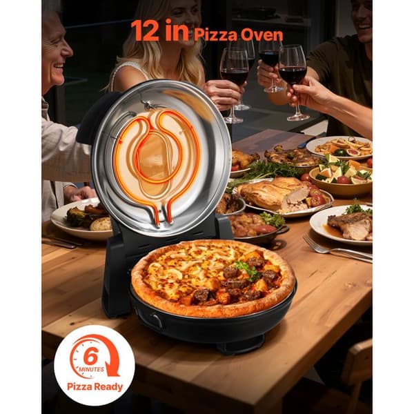 Pizzaugn - DUOKU - Modell QL36WT - 1200 W - 5 Temperaturnivåer - Sten i cordierit Svart