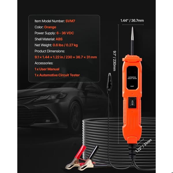 Bilkretsstestare 6-36 V DC-Duoku-Diagnosverktyg med belysning, testsond och 4 m kabel