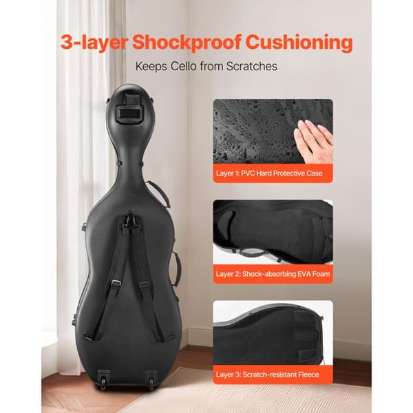 Fodral för Cello 4/4-Duoku-i Komposit Kolfiber-Lätt och Bärbar-Plushfoder-Dubbel Axelrem-Anti-repor