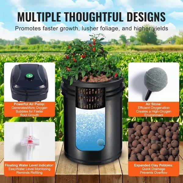 RDWC System til Hydroponisk Dyrkning-Duoku-Avanceret Hydroponisk Kit-med Øverste Dryp-4 Sløjfer-1 Tank