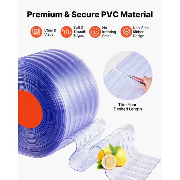 PVC-belagte strimler-45,72x0,3 m-Gennemsigtig ribbet rulle-til termisk isolering og beskyttelse mod vind