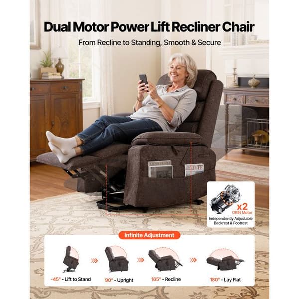 Elstol med lutning - DUOKU - SX-81726-EU-B(EU) - Dubbelmotor - Massage & värme - Brun chenille brun
