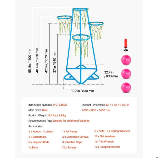 Barnbasketkorg - DUOKU - JYG-33805 - 4 Justerbara Höjder - Portabel - Blå