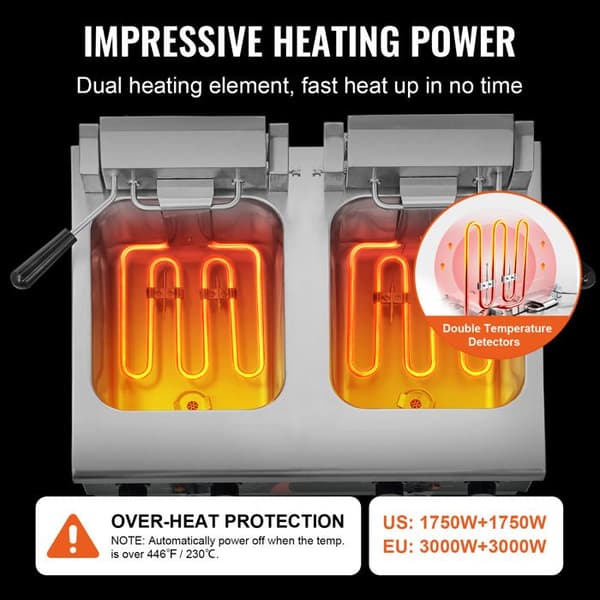 Elektrisk Frituregryde - DUOKU - EF-6V-2 - Rustfrit Stål - Dobbelt Beholder 5,9 L - 6000 W