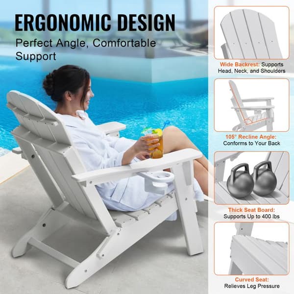 Adirondack Stol - DUOKU - Sæt af 2 - Foldbar - Med kopholder - Hvid Vit