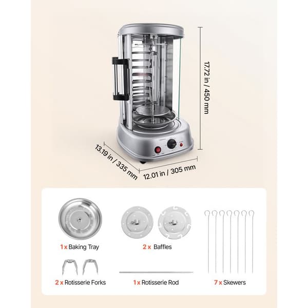 Vertikal elektrisk grill - DUOKU - TB2023A-F - 11,5 L - 1500 W - Timer 0-60 min