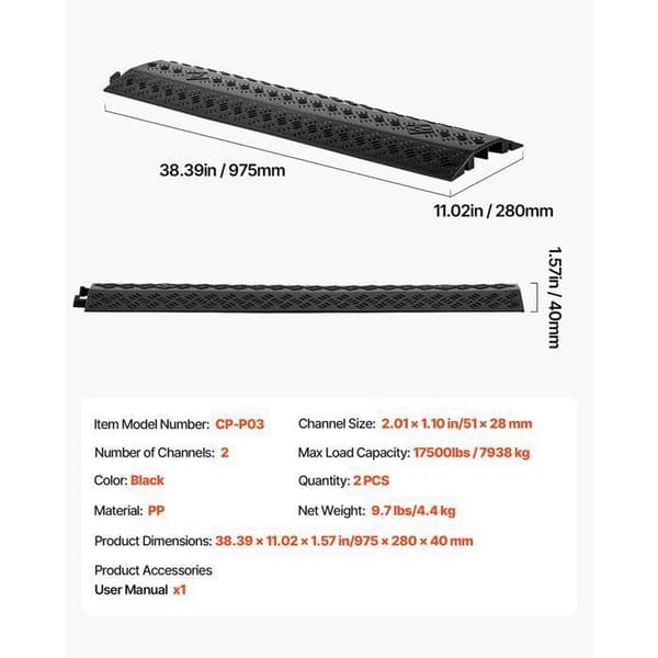 Kabelskyddsramper - DUOKU - 2-pack - Golvpassage 51 x 28 mm - Kapacitet 7938 kg