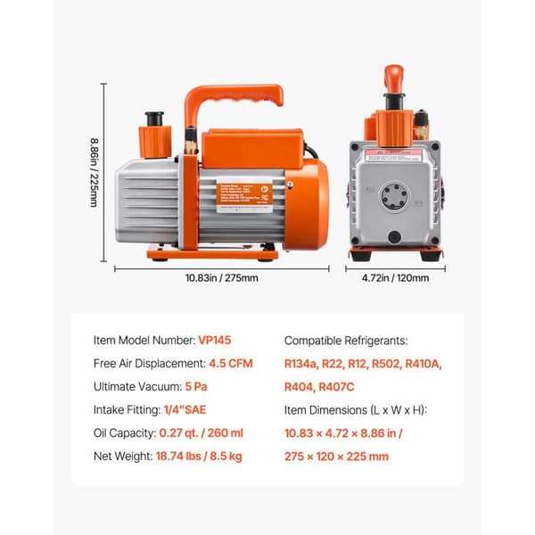 Vakuumpumpe CVC - DUOKU - VP145 - 4,5 CFM - 260 ml olie - 150 W