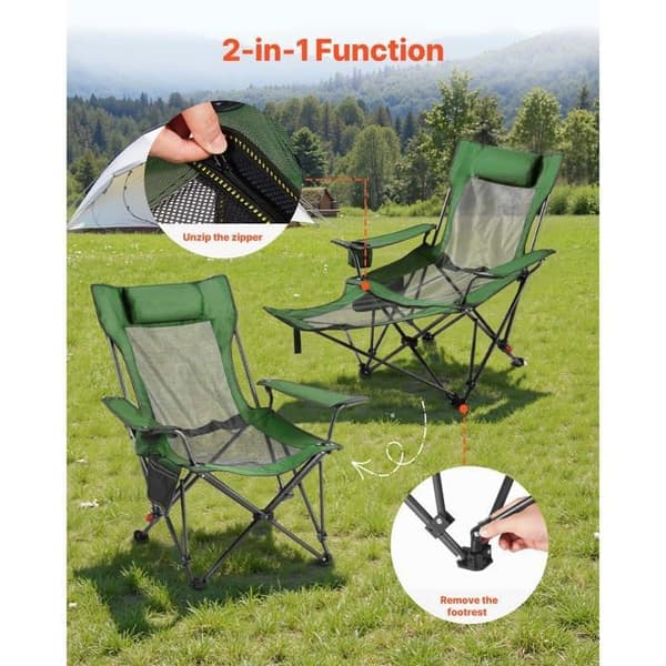 Campingfällstol Duoku - YL-15005-3 - Justerbar i 4 Positioner - Fotstöd Ingår - 100 kg Grön