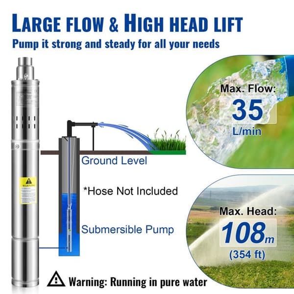 Nedsänkt Pump - DUOKU - 550W - 35L/min - 108m Pumpningshöjd - 20m Elektrisk Sladd