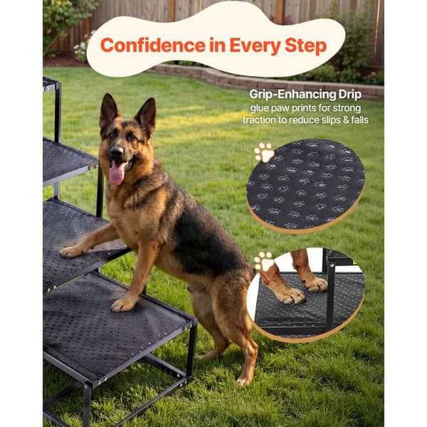 Foldbar trappe til hund - DUOKU - 47,5x43-5-1 - 4 trin - Støtte 113,4 kg - Til SUV, høje senge, sofaer