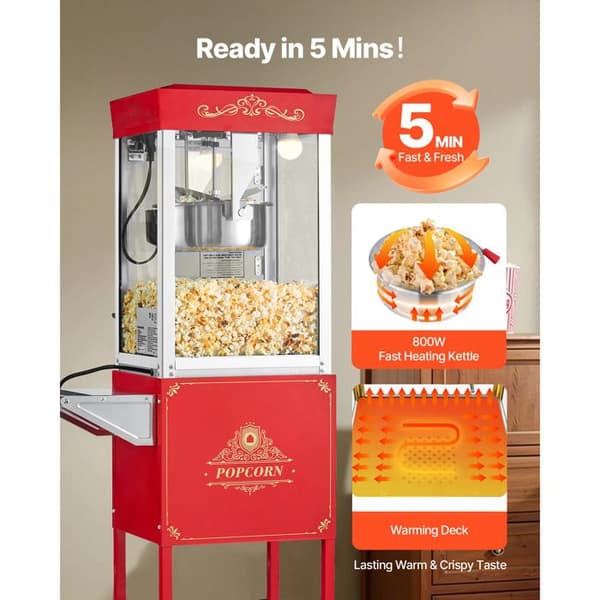 Popcornmaskin - DUOKU - NP08F - 800 W - 0,2 kg - 48 koppar per sats - Röd Röd