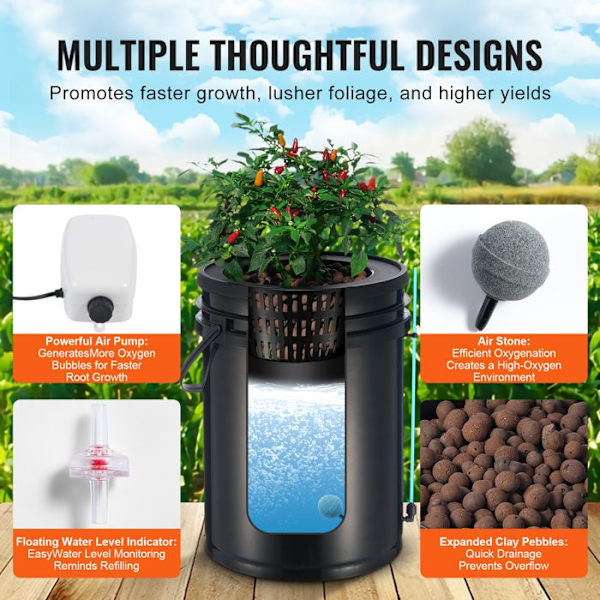 Hydroponisk DWC-Duoku 5 Gallon System - med Overhead Drypp Kit til Blomstrende Afgrøder