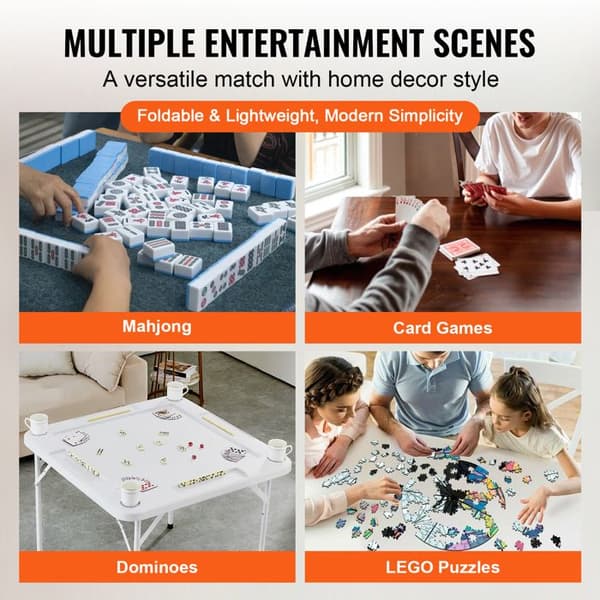 Mahjongbord - DUOKU - Fällbart Fyrkantigt - 4 Spelare - 4 Koppställ - Vit Vit