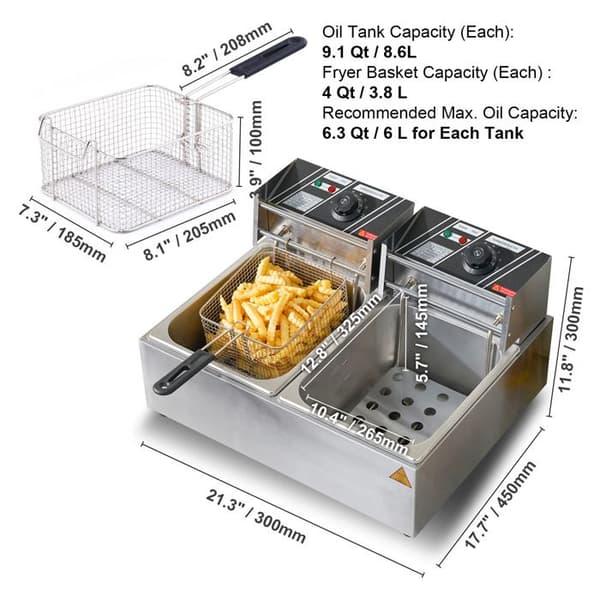 Fritös - DUOKU - 24 L - 5000 W - Rostfritt Stål - Temperatur 50-200 °C