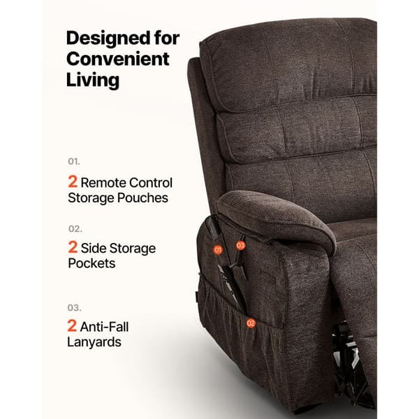 Elstol med lutning - DUOKU - SX-81726-EU-B(EU) - Dubbelmotor - Massage & värme - Brun chenille brun
