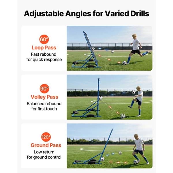 Fodbold Rebound Net -Duoku-221x183 cm-Rebounder med Justerbar Vinkel-Durable Jernstruktur og PE Net