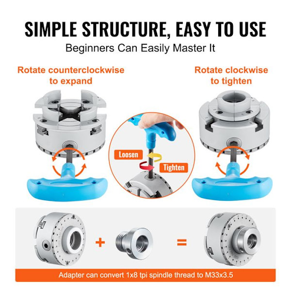 Mandrin de Tour KP2-3/4-Duoku-4 2,75 tommer Diameter-Tool for Automatisk Centring til Præcisionsbearbejdning