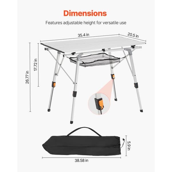 Fällbart campingbord - DUOKU - GV-Z90C - Aluminiumlegering - Justerbar höjd - Bärbart med väska Pengar