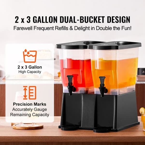Drycker Distributör - DUOKU - 2 x 3 Gallon - Plast - Stöd och Lock med Kran