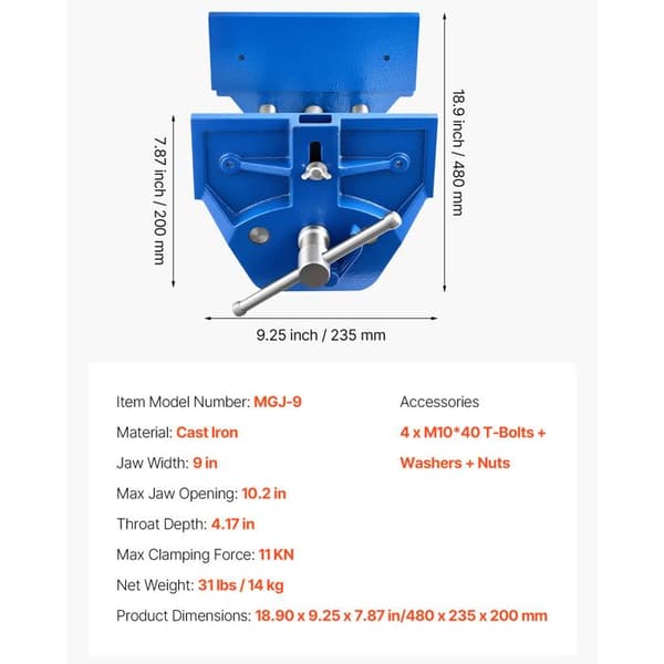 Snickarbänk - DUOKU - MGJ-9 - Käftbredd 228,6 mm - Öppning 259 mm - Gjutjärn