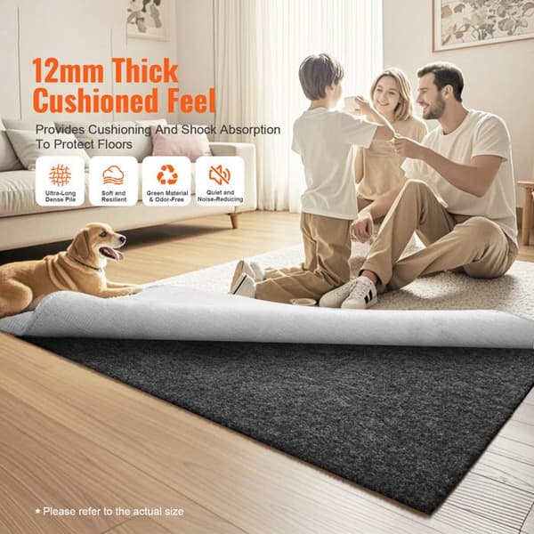 Underlägg - DUOKU - 9' x 12' - 0,47'' tjock - Andningsbar polyester - Grå