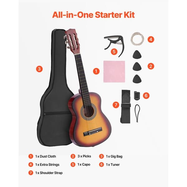 Klassisk Gitarr - DUOKU - M5126 - 78 cm - Komplett Set - Nylonsträngar Solstråle